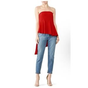 Amanda Uprichard Augustina Top Asymmetrical Strapless Hi Low In Red Size Large